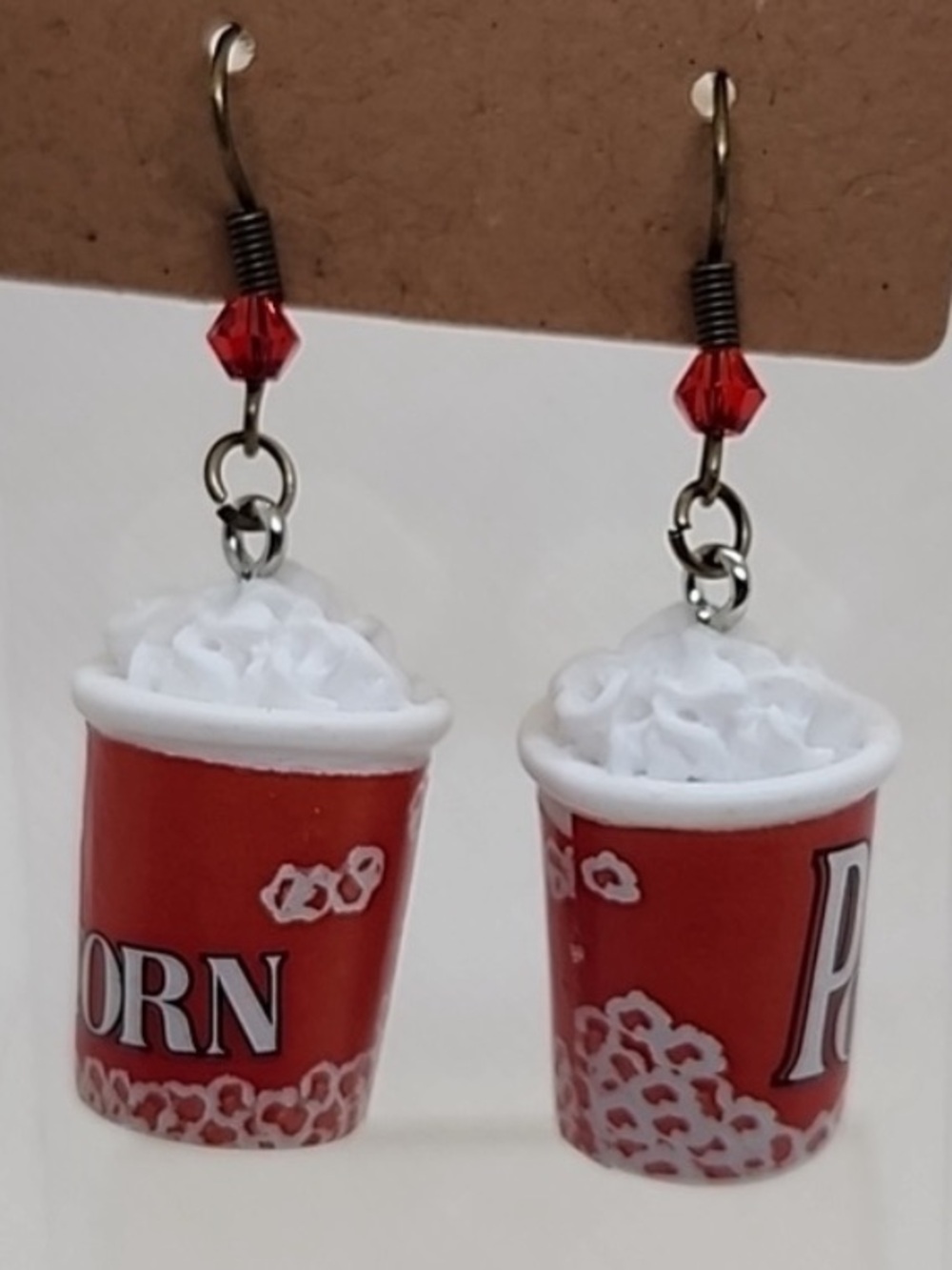CUTE Popcorn Red White Snack Dangle Earrings Fun Fashion Jewelry NEW NWT